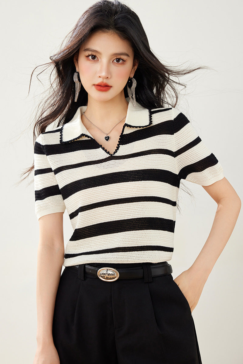 Abstract Knitted Puff Sleeve Top Women