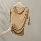 Fashionable Elegant Silk Short-sleeved Pleated T-shirt