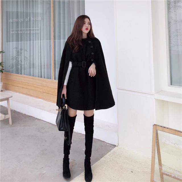 French Socialite Temperament Cape Shawl Woolen Coat