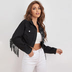 Women's Fashion Tassel Raw Edge Denim Jacket