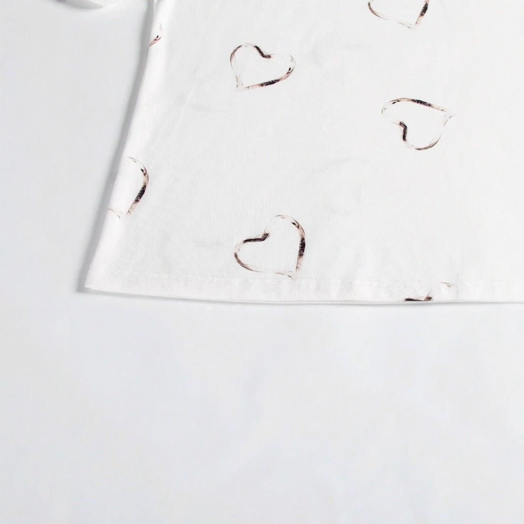 Heart Printing Women's Strapless Sexy Pullover Long Sleeve T-shirt